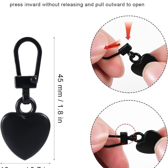 10pcs Zipper Pull Replacement, Detachable Metal Zipper Pull Kit Heart Shaped Zip - Picture 2 of 6